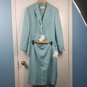 Laurel By ESCADA Silk Virgin Wool Blue Skirt and Blazer Nwt Size 42